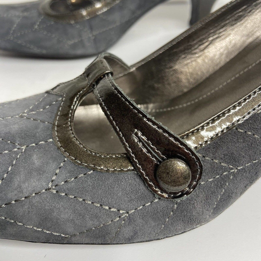Franco Sarto Mary Jane Kitten Heel Pumps Size 10N Gray Stitching Suede Workwear - Picture 8 of 12